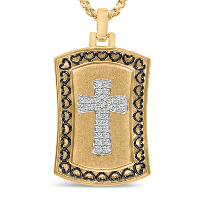 14K Yellow Gold Plated Sterling Silver 1/4 Cttw Diamond Cross Dog Tag Pendant Necklace Bids.com