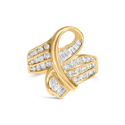 14K Yellow Gold 1 1/3 Cttw Channel Set Diamond Bypass Cocktail Ring (J-K Color, I1-I2 Clarity) - Ring Size 7 Bids.com