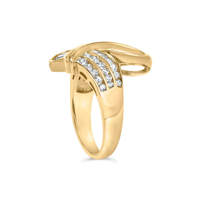 14K Yellow Gold 1 1/3 Cttw Channel Set Diamond Bypass Cocktail Ring (J-K Color, I1-I2 Clarity) - Ring Size 7 Bids.com