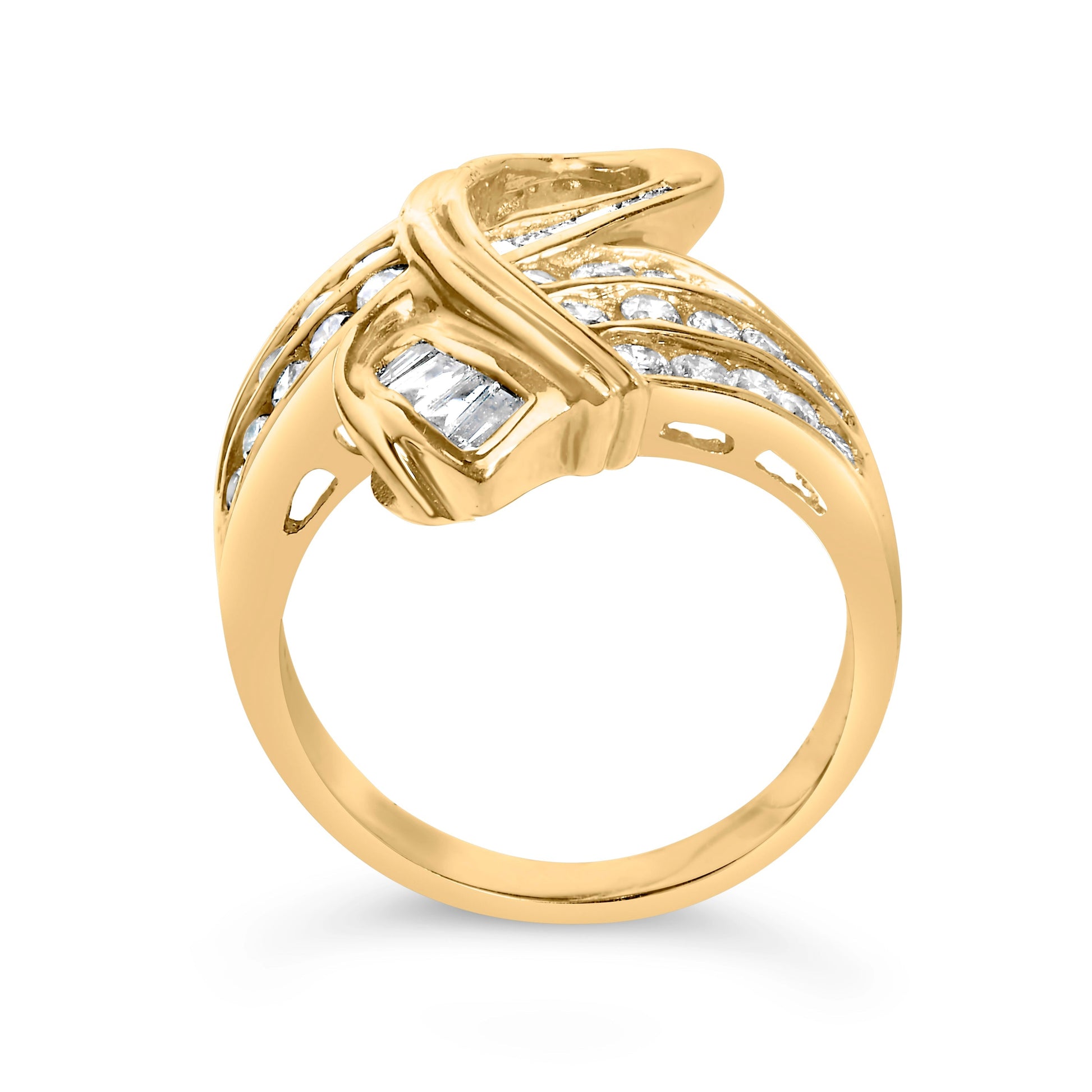 14K Yellow Gold 1 1/3 Cttw Channel Set Diamond Bypass Cocktail Ring (J-K Color, I1-I2 Clarity) - Ring Size 7 Bids.com