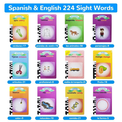 224 Sight Words Spanish and English Bilingual Talking Flash Cards DailySale