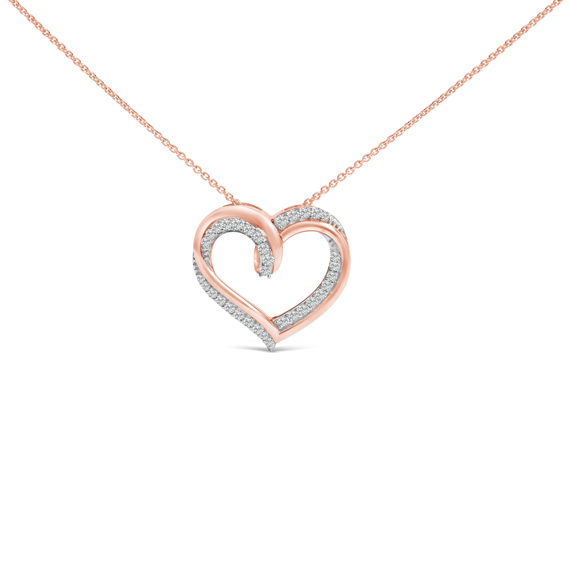 14K Rose Gold Plated Sterling Silver 1/2 Cttw Diamond Open Heart Pendant Necklace Bids.com