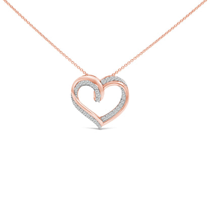14K Rose Gold Plated Sterling Silver 1/2 Cttw Diamond Open Heart Pendant Necklace Bids.com