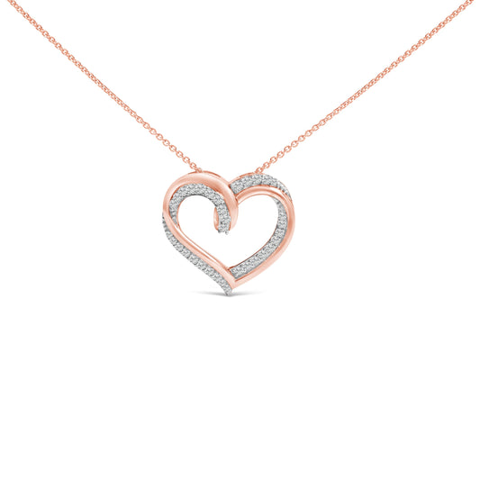 14K Rose Gold Plated Sterling Silver 1/2 Cttw Diamond Open Heart Pendant Necklace Bids.com