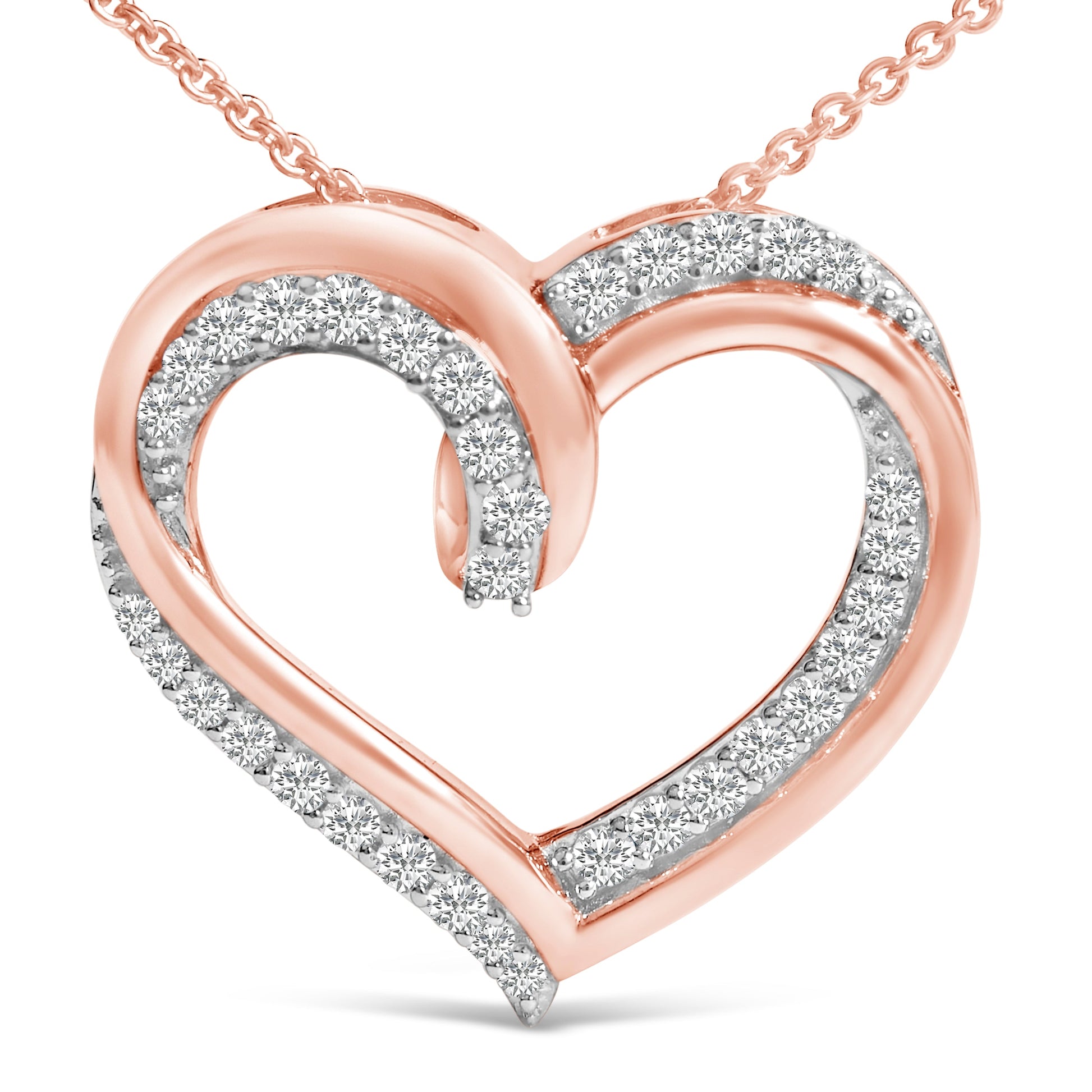 14K Rose Gold Plated Sterling Silver 1/2 Cttw Diamond Open Heart Pendant Necklace Bids.com