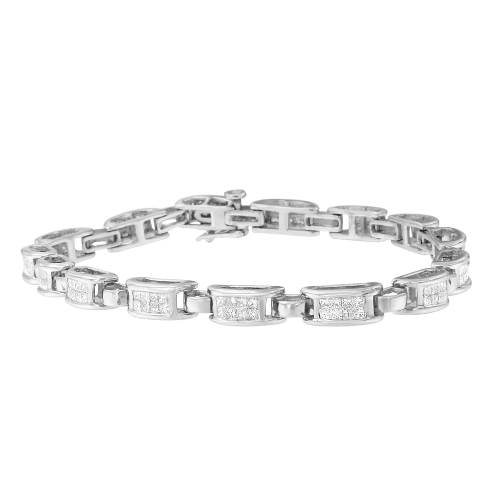 14K White Gold 2.0 Cttw Princess Cut Invisible Set Diamond Rectangular Link Bracelet (I-J Color, I1-I2 Clarity) - 7.25" Bids.com