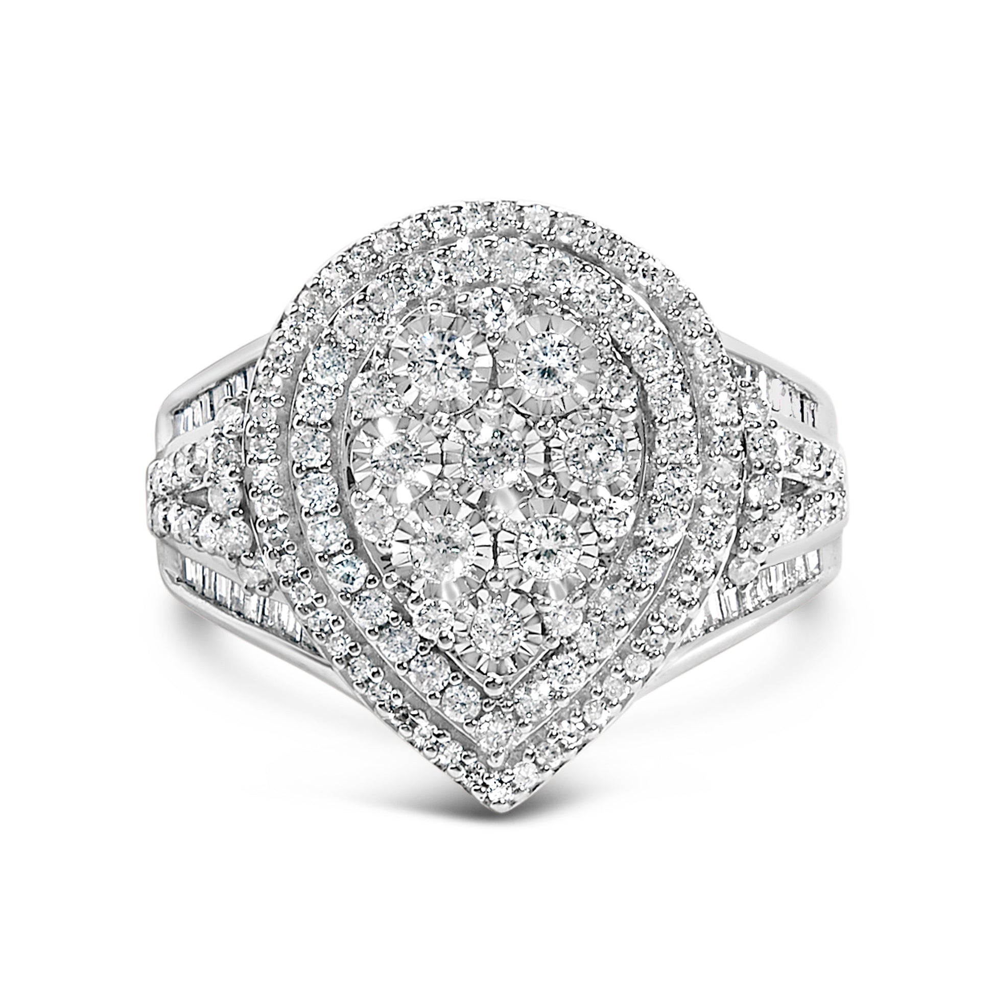 Sterling Silver 1 Cttw Diamond Pear-Shaped Triple Halo Cluster Ring Bids.com