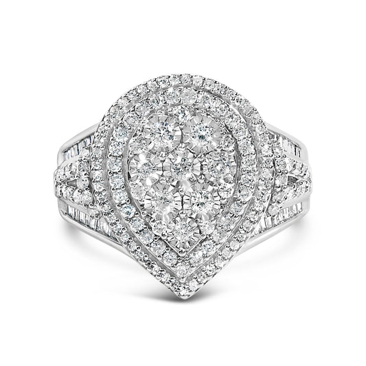 Sterling Silver 1 Cttw Diamond Pear-Shaped Triple Halo Cluster Ring Bids.com