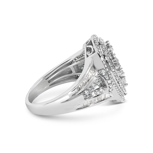 Sterling Silver 1 Cttw Diamond Pear-Shaped Triple Halo Cluster Ring Bids.com