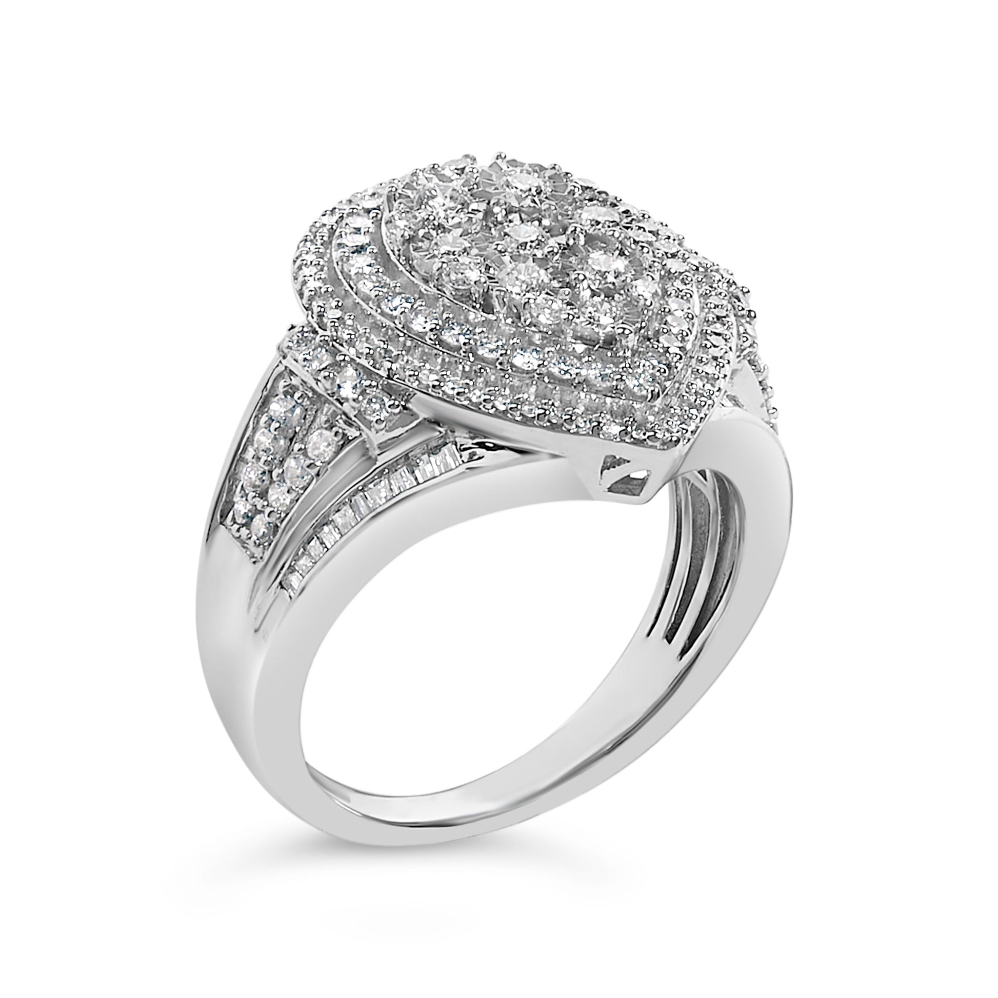 Sterling Silver 1 Cttw Diamond Pear-Shaped Triple Halo Cluster Ring Bids.com