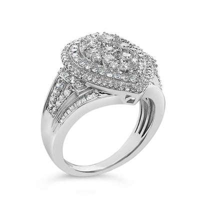Sterling Silver 1 Cttw Diamond Pear-Shaped Triple Halo Cluster Ring Bids.com