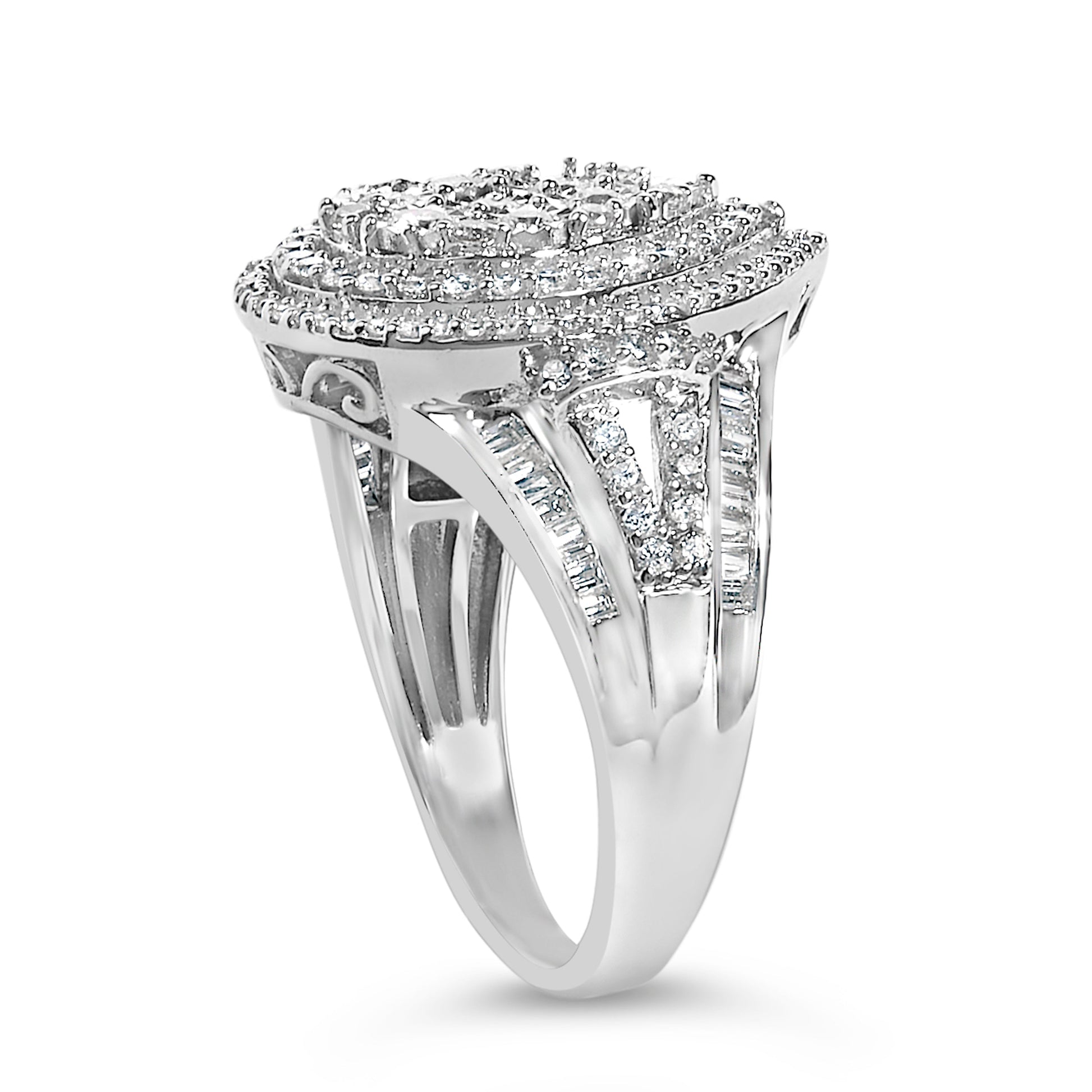 Sterling Silver 1 Cttw Diamond Pear-Shaped Triple Halo Cluster Ring Bids.com