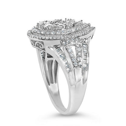 Sterling Silver 1 Cttw Diamond Pear-Shaped Triple Halo Cluster Ring Bids.com