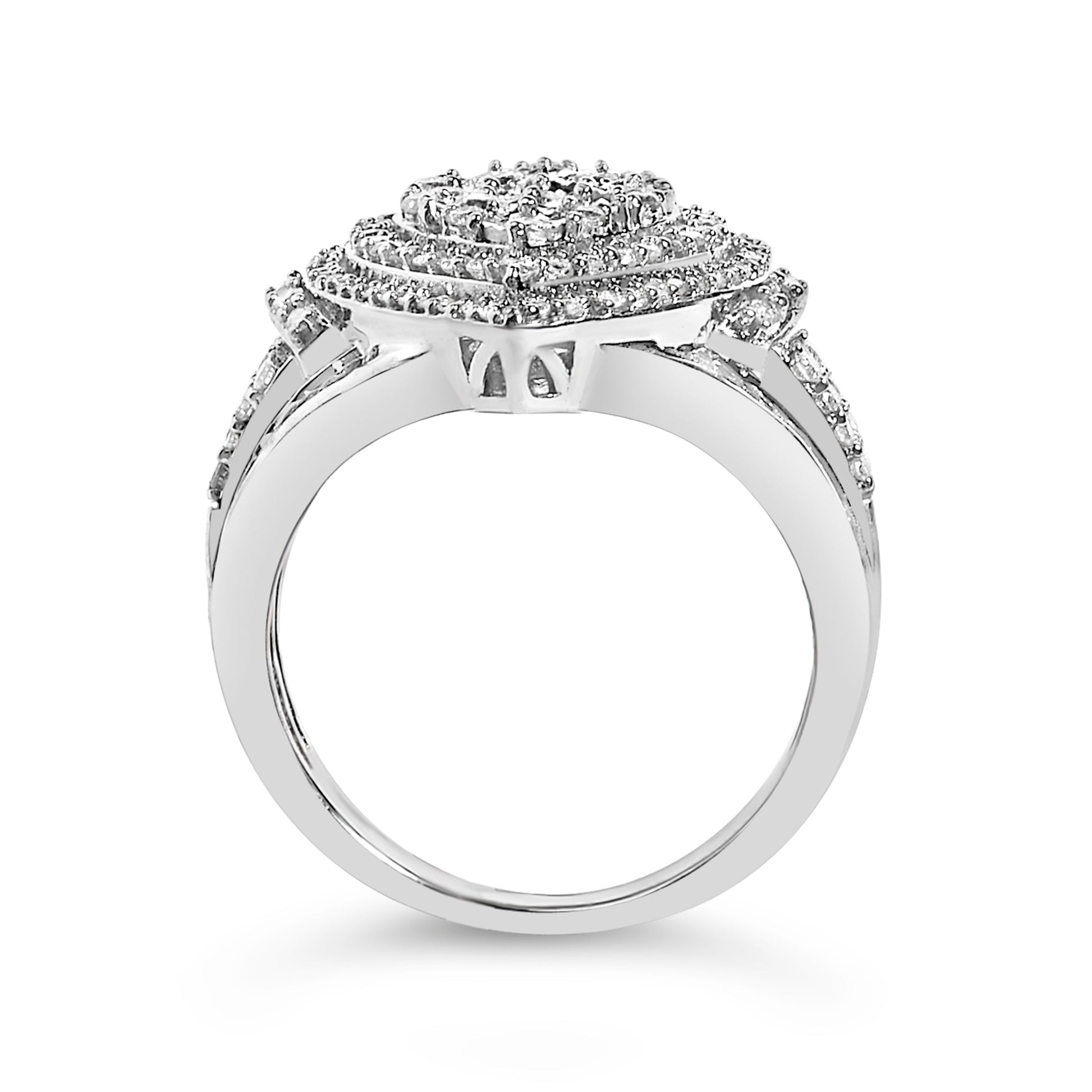 Sterling Silver 1 Cttw Diamond Pear-Shaped Triple Halo Cluster Ring Bids.com