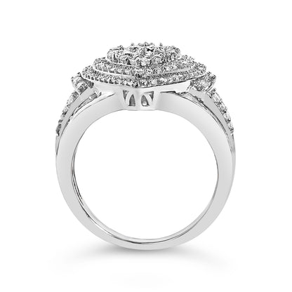Sterling Silver 1 Cttw Diamond Pear-Shaped Triple Halo Cluster Ring Bids.com