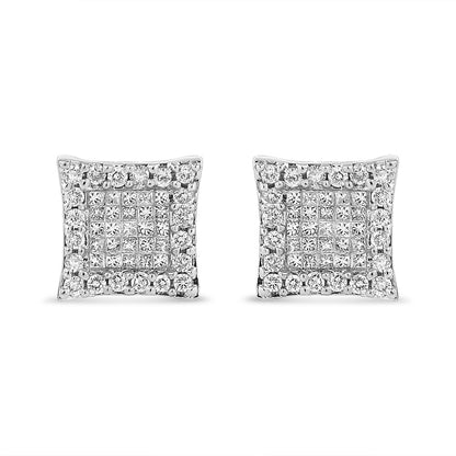 18K White Gold 1.00 Cttw Round and Princess-Cut Diamond Halo Square Stud Earring (G-H Color, SI1-SI2 Clarity) Bids.com