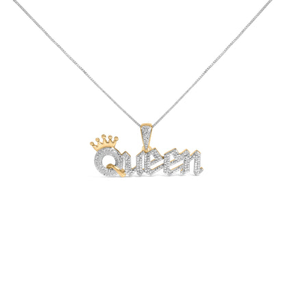 14K Yellow Gold Plated Sterling Silver 1/10 Cttw Diamond â€œQueenâ€ Nameplate Pendant Necklace Bids.com