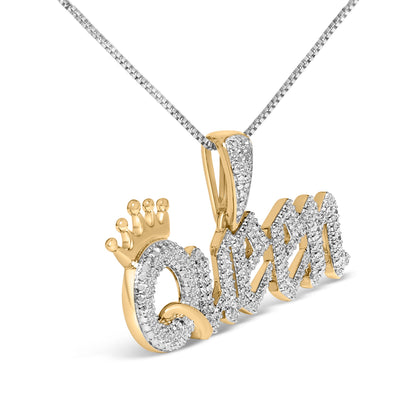 14K Yellow Gold Plated Sterling Silver 1/10 Cttw Diamond â€œQueenâ€ Nameplate Pendant Necklace Bids.com