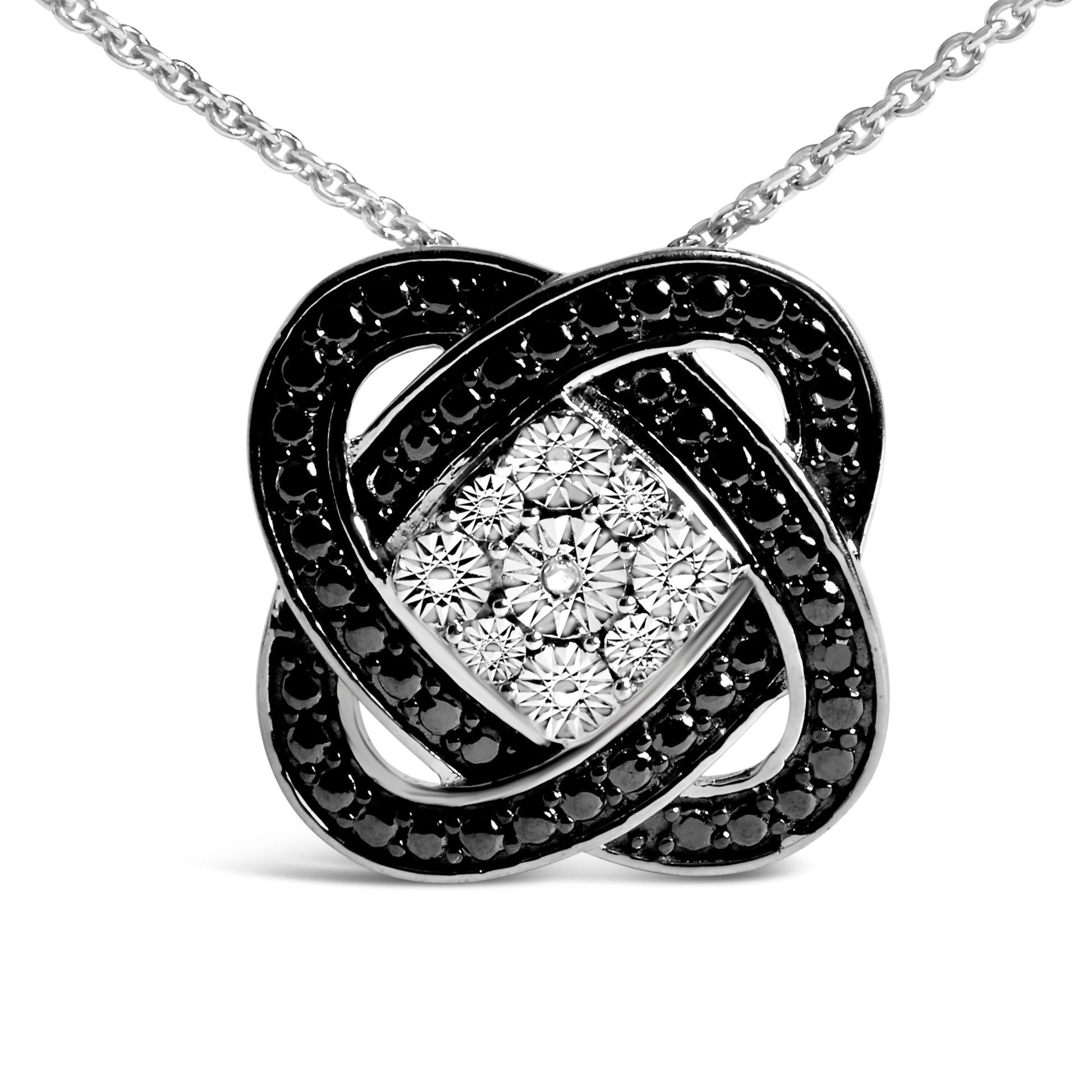 Black Rhodium Plated Sterling Silver Diamond Accent Geometric Knot Pendant Necklace Bids.com