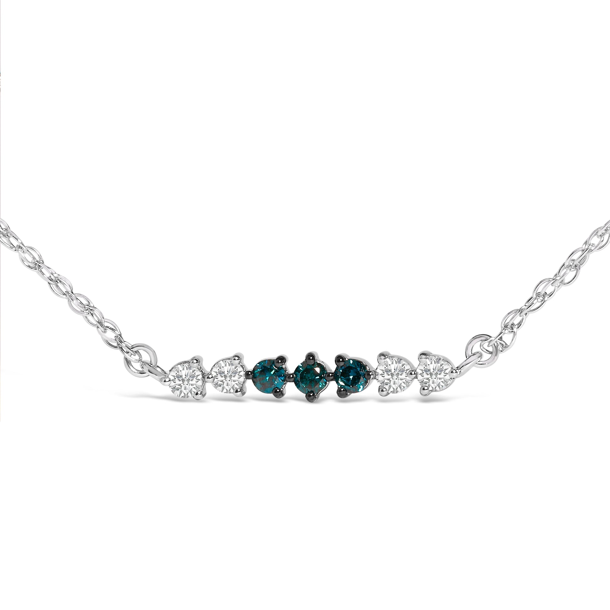 Sterling Silver 1/5 Cttw White and Blue Diamond 6 Stone Bar Necklace Bids.com