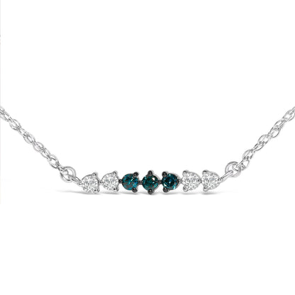 Sterling Silver 1/5 Cttw White and Blue Diamond 6 Stone Bar Necklace Bids.com