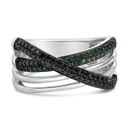 Sterling Silver 1/2 Cttw Black and Blue Diamond Crossover Bypass Ring Bids.com