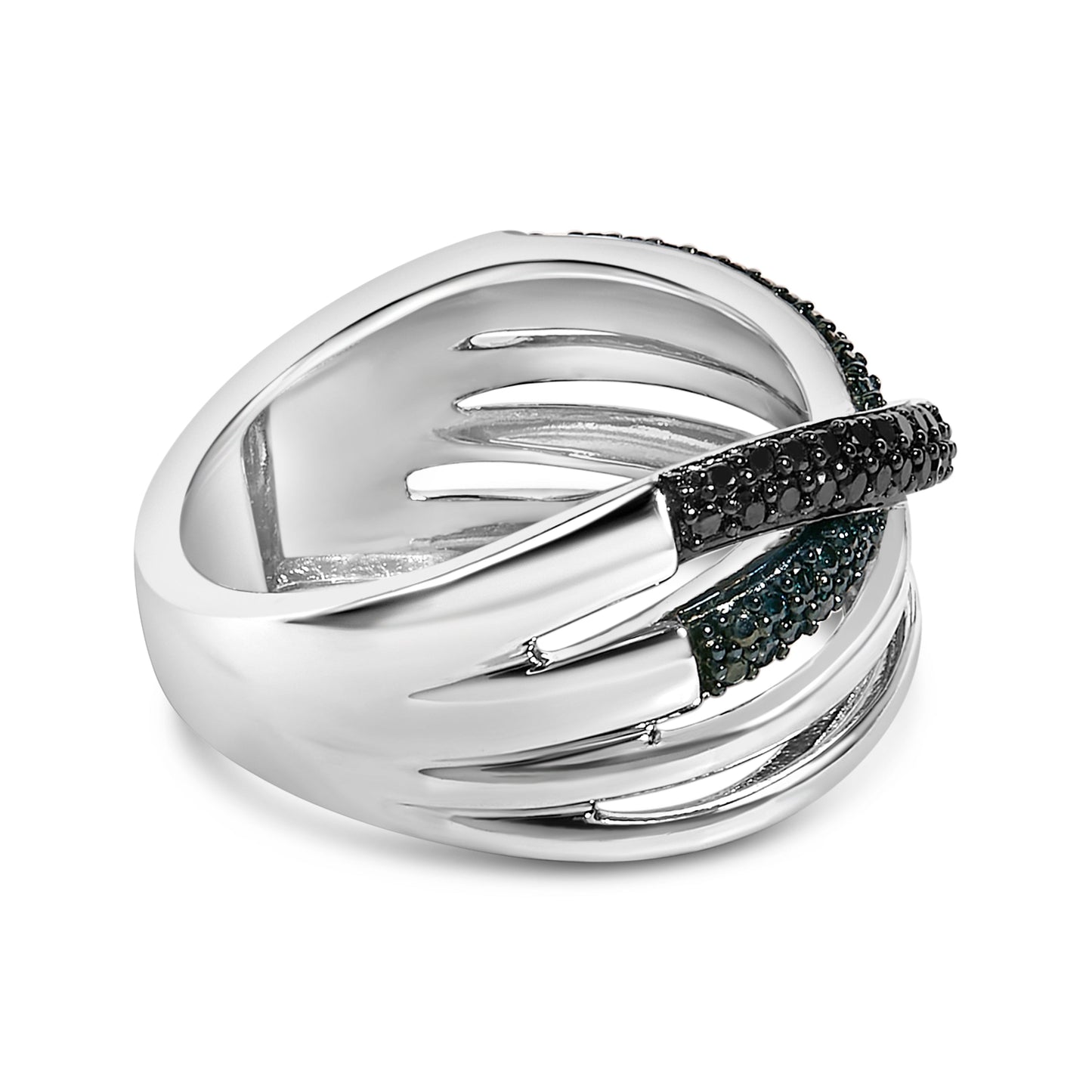 Sterling Silver 1/2 Cttw Black and Blue Diamond Crossover Bypass Ring Bids.com