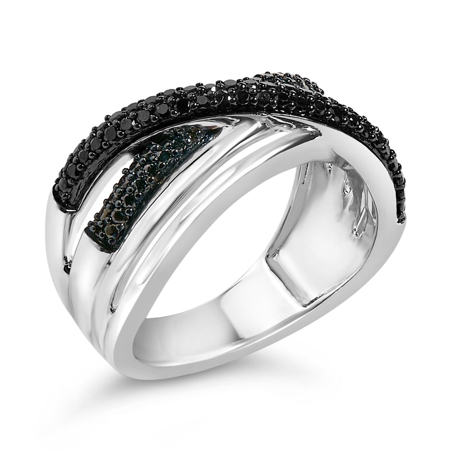 Sterling Silver 1/2 Cttw Black and Blue Diamond Crossover Bypass Ring Bids.com