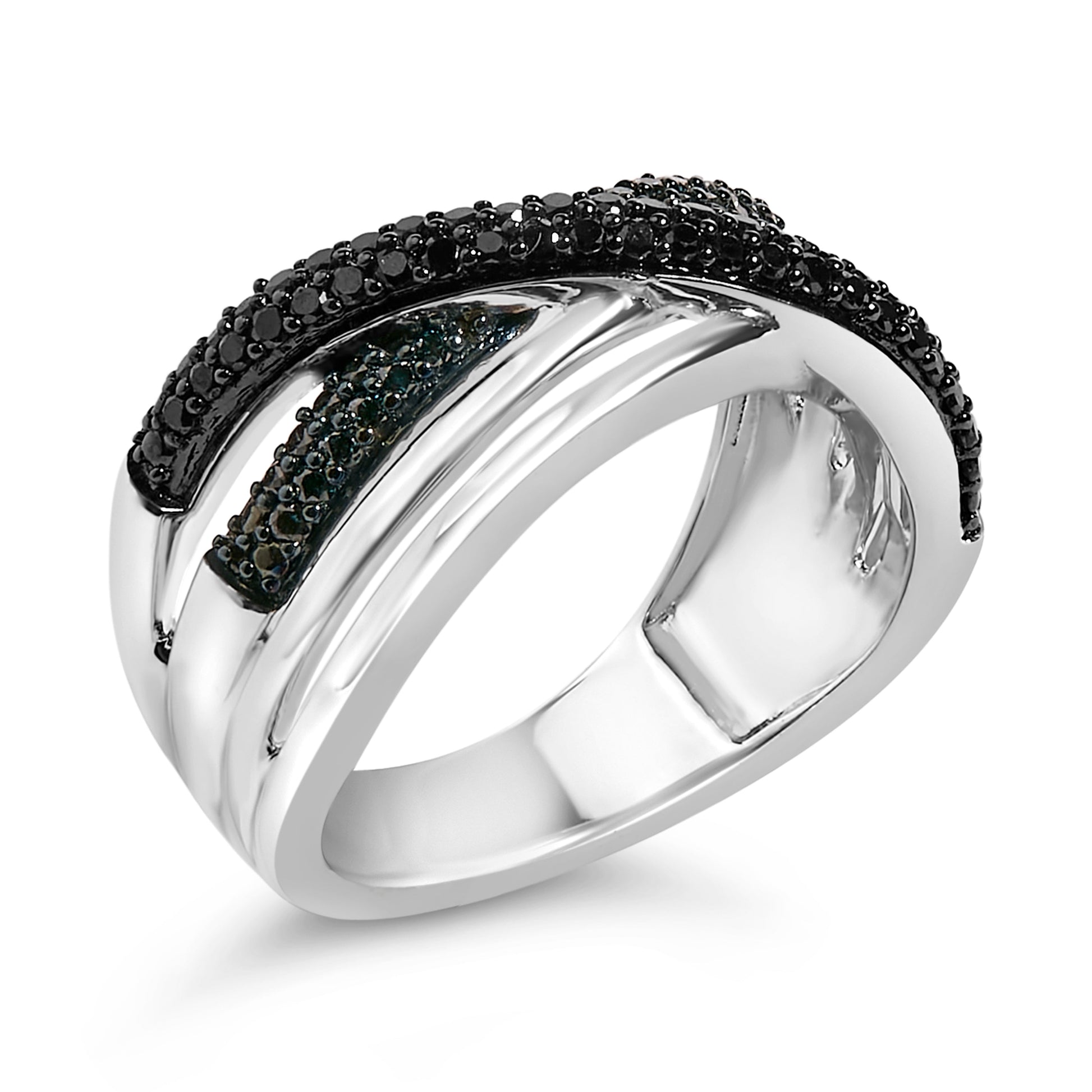 Sterling Silver 1/2 Cttw Black and Blue Diamond Crossover Bypass Ring Bids.com