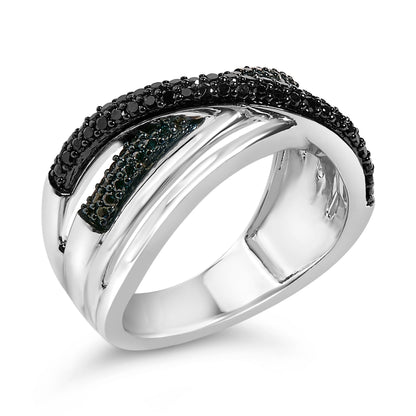 Sterling Silver 1/2 Cttw Black and Blue Diamond Crossover Bypass Ring Bids.com