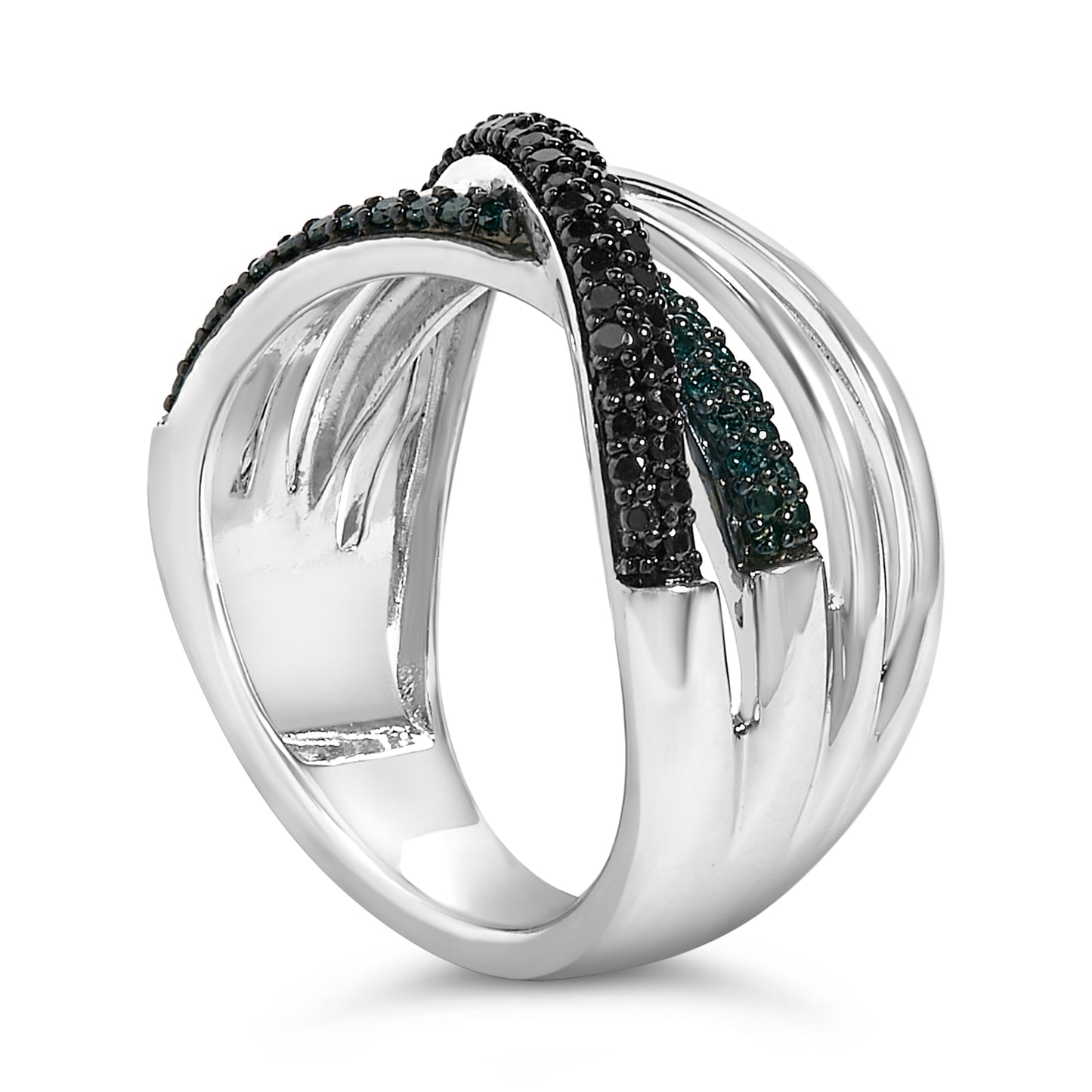 Sterling Silver 1/2 Cttw Black and Blue Diamond Crossover Bypass Ring Bids.com