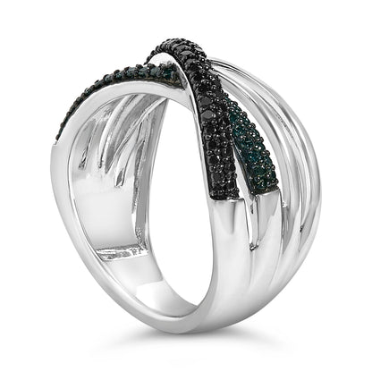 Sterling Silver 1/2 Cttw Black and Blue Diamond Crossover Bypass Ring Bids.com