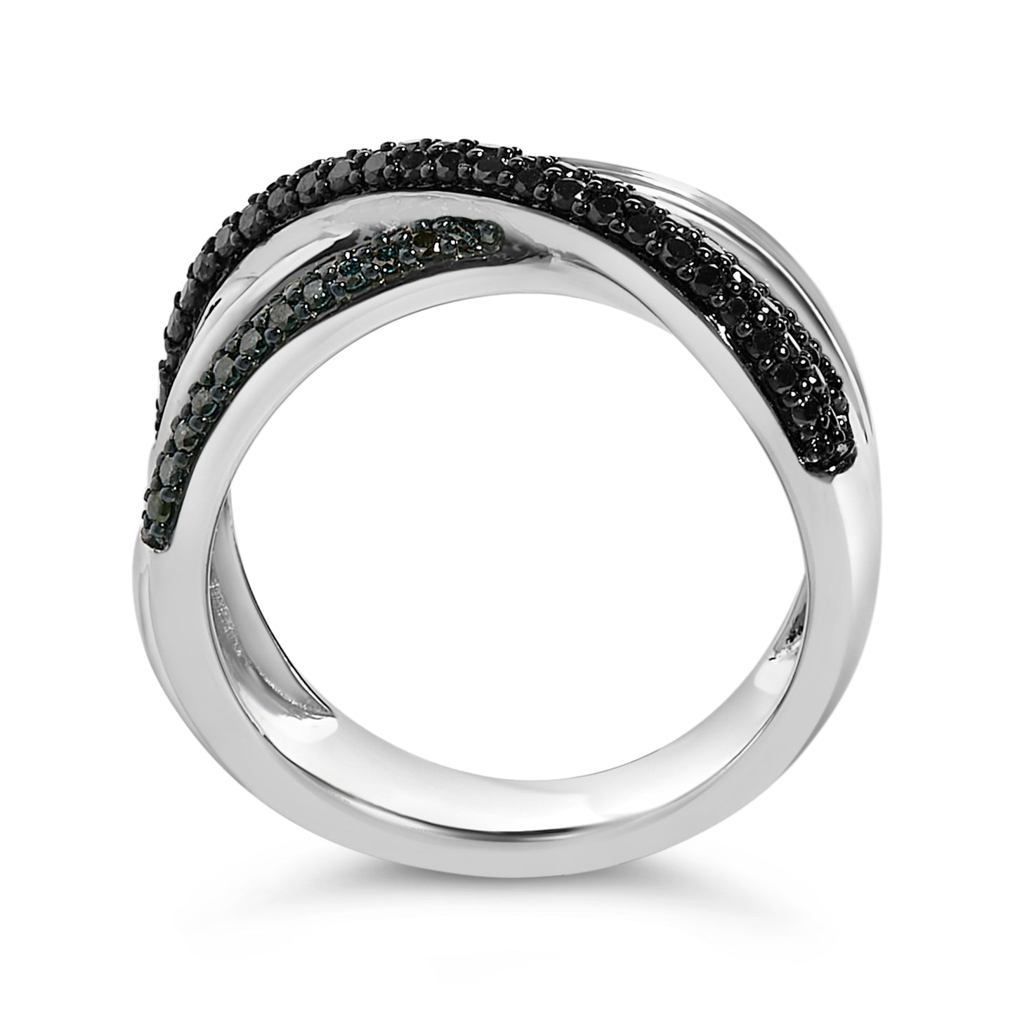 Sterling Silver 1/2 Cttw Black and Blue Diamond Crossover Bypass Ring Bids.com