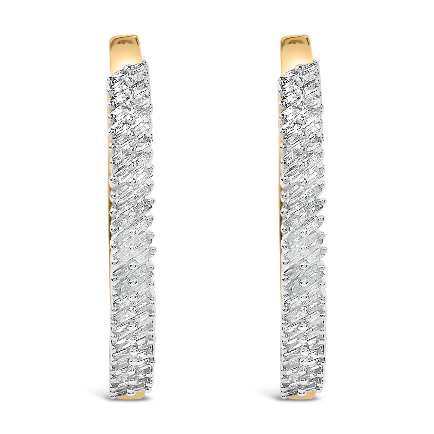 14K Yellow Gold Plated .925 Sterling Silver 1.0 Cttw Baguette Diamond Hoop Earrings Bids.com