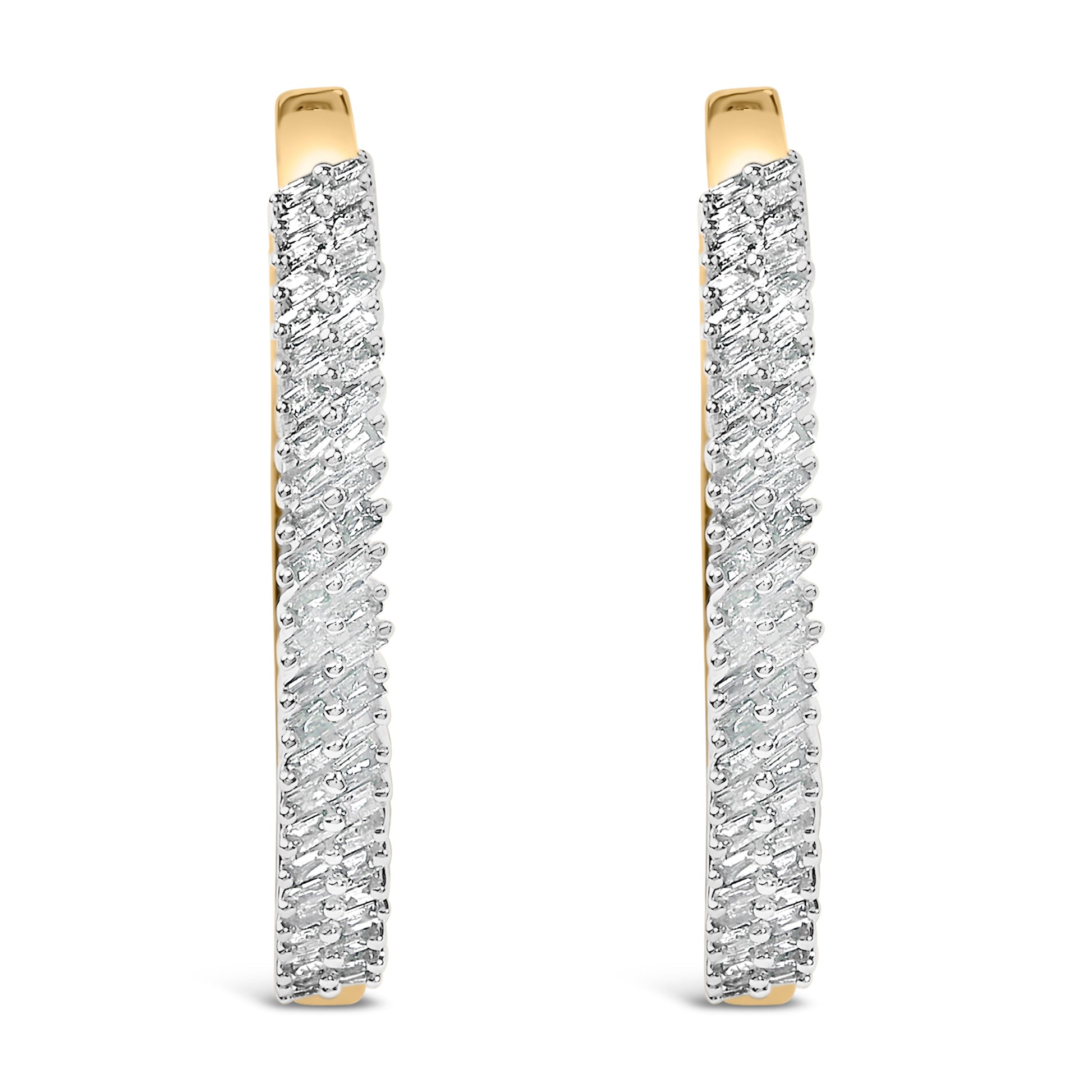 14K Yellow Gold Plated .925 Sterling Silver 1.0 Cttw Baguette Diamond Hoop Earrings Bids.com