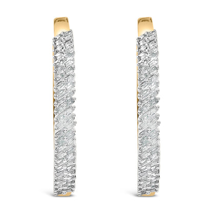 14K Yellow Gold Plated .925 Sterling Silver 1.0 Cttw Baguette Diamond Hoop Earrings Bids.com
