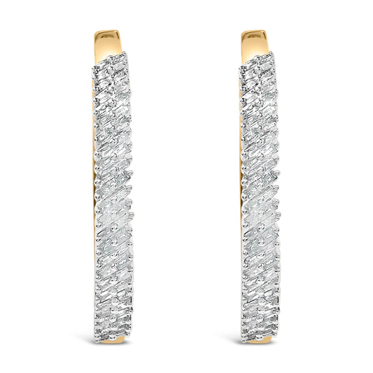 14K Yellow Gold Plated .925 Sterling Silver 1.0 Cttw Baguette Diamond Hoop Earrings Bids.com
