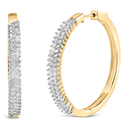 14K Yellow Gold Plated .925 Sterling Silver 1.0 Cttw Baguette Diamond Hoop Earrings Bids.com
