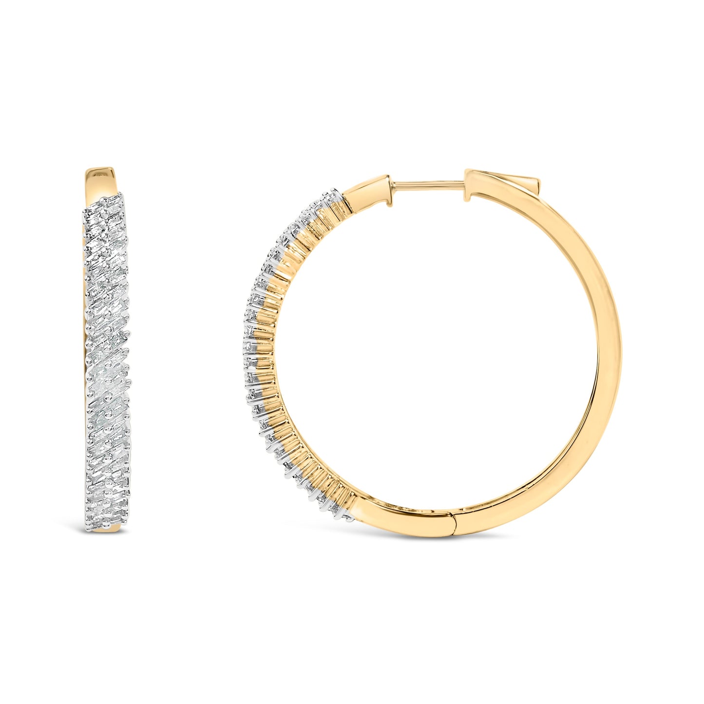 14K Yellow Gold Plated .925 Sterling Silver 1.0 Cttw Baguette Diamond Hoop Earrings Bids.com