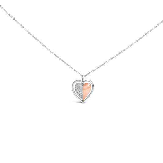 10K Rose Gold Plated Sterling Silver 1/5 Cttw Diamond Two-Tone Heart Pendant Necklace Bids.com