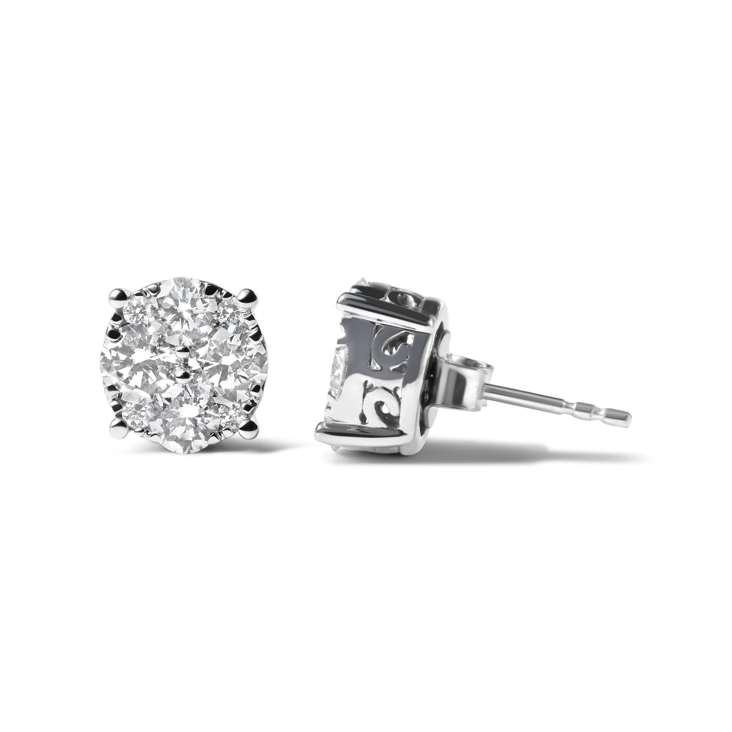 14K White Gold 2.00 Cttw Lab Grown Diamond Cluster Stud Earrings (G-H Color, VS1-VS2 Clarity) Bids.com