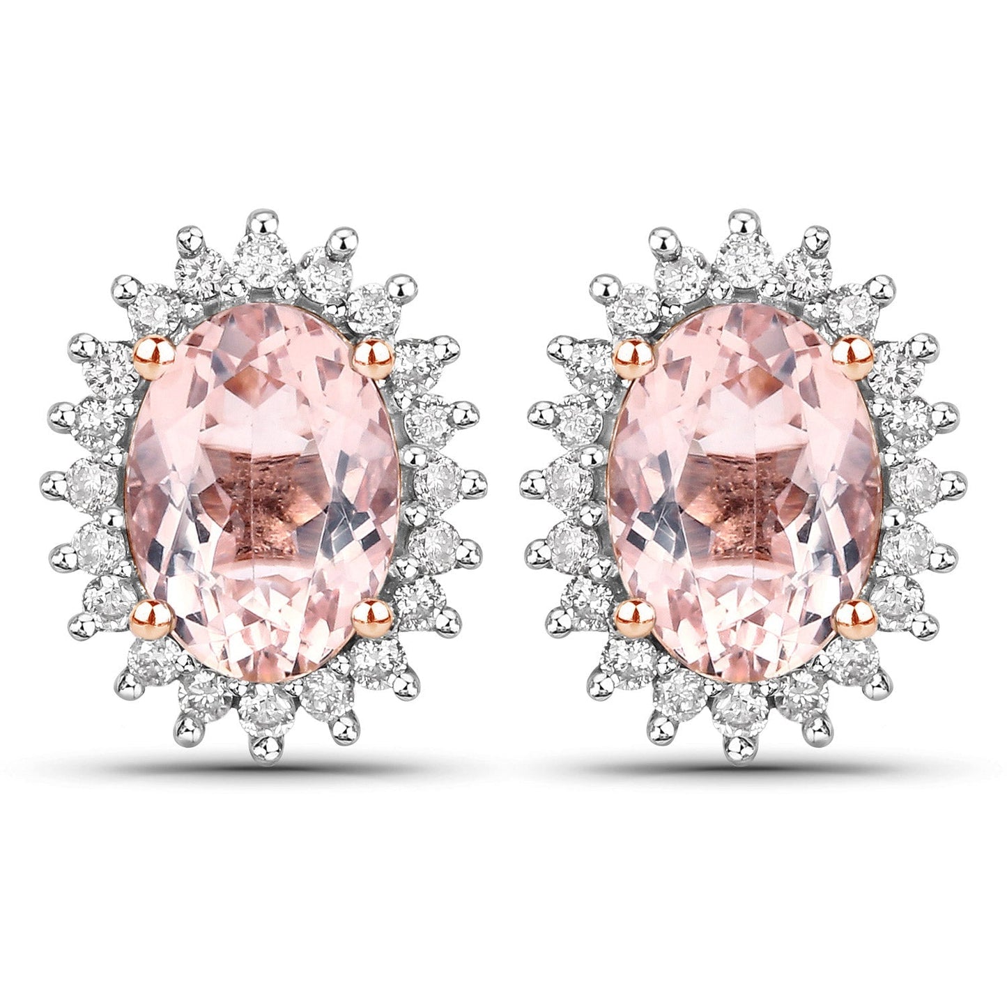 1.61 Carat Genuine Morganite and White Diamond 14K Rose Gold Earrings Bids.com