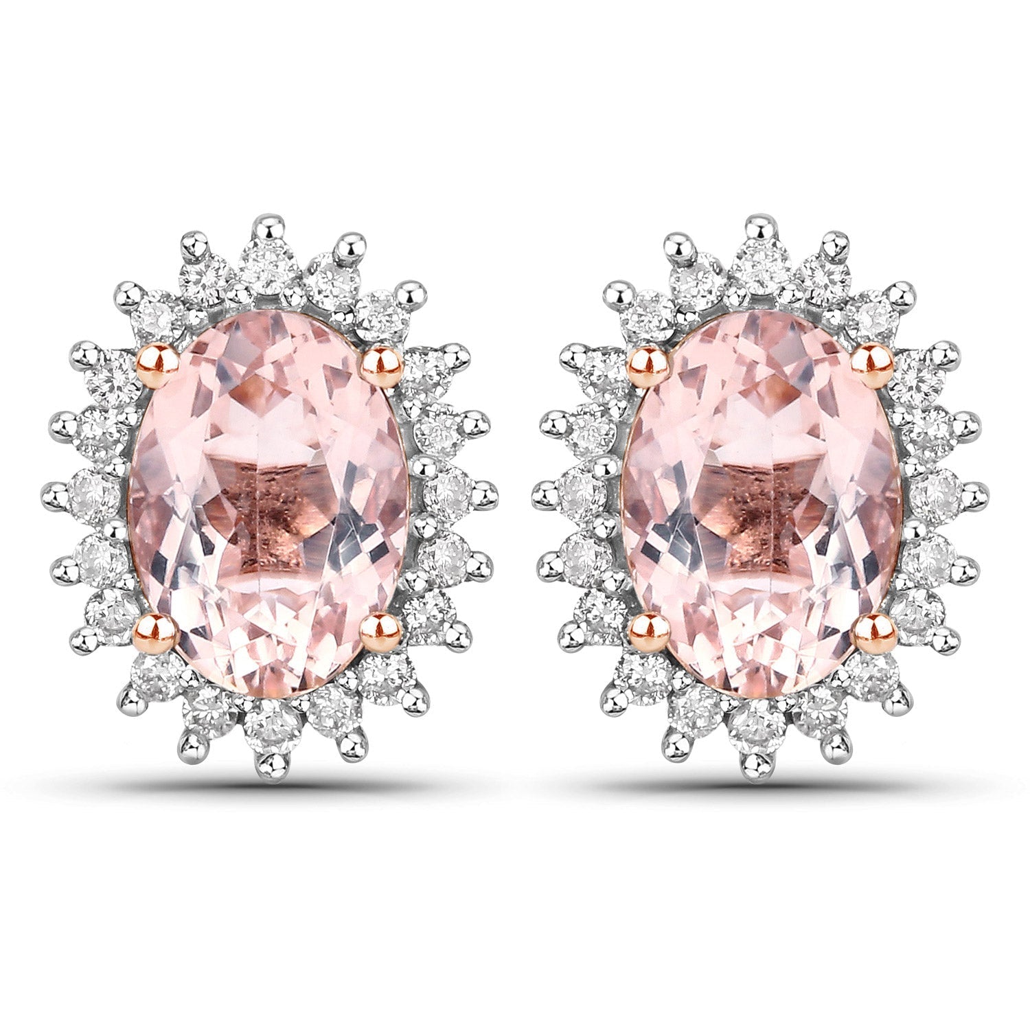 1.61 Carat Genuine Morganite and White Diamond 14K Rose Gold Earrings Bids.com