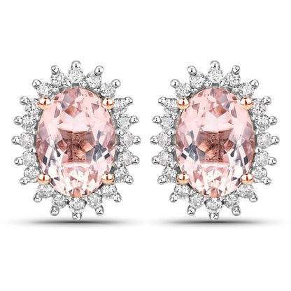 1.61 Carat Genuine Morganite and White Diamond 14K Rose Gold Earrings Bids.com