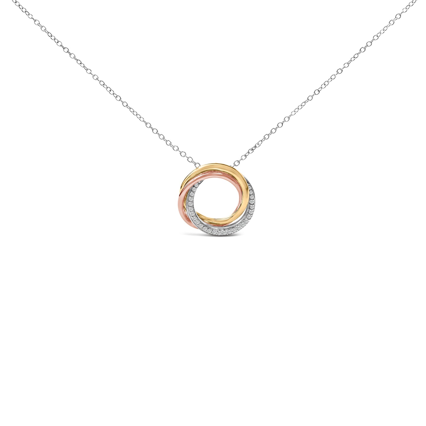 Tri Tone Sterling Silver 1/5 Cttw Diamond Interlocking Circle Pendant Necklace Bids.com