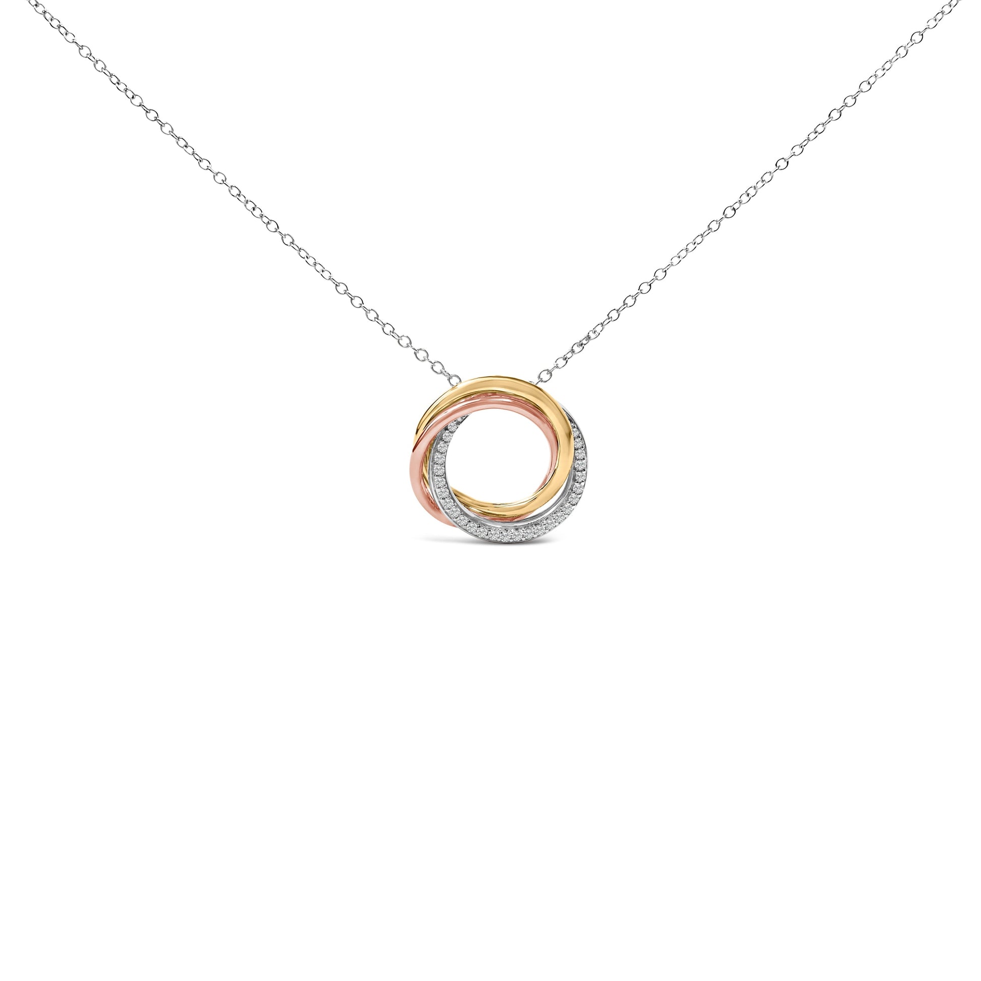 Tri Tone Sterling Silver 1/5 Cttw Diamond Interlocking Circle Pendant Necklace Bids.com
