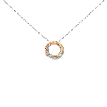 Tri Tone Sterling Silver 1/5 Cttw Diamond Interlocking Circle Pendant Necklace Bids.com