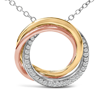 Tri Tone Sterling Silver 1/5 Cttw Diamond Interlocking Circle Pendant Necklace Bids.com