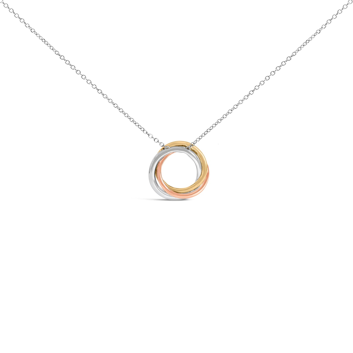 Tri Tone Sterling Silver 1/5 Cttw Diamond Interlocking Circle Pendant Necklace Bids.com