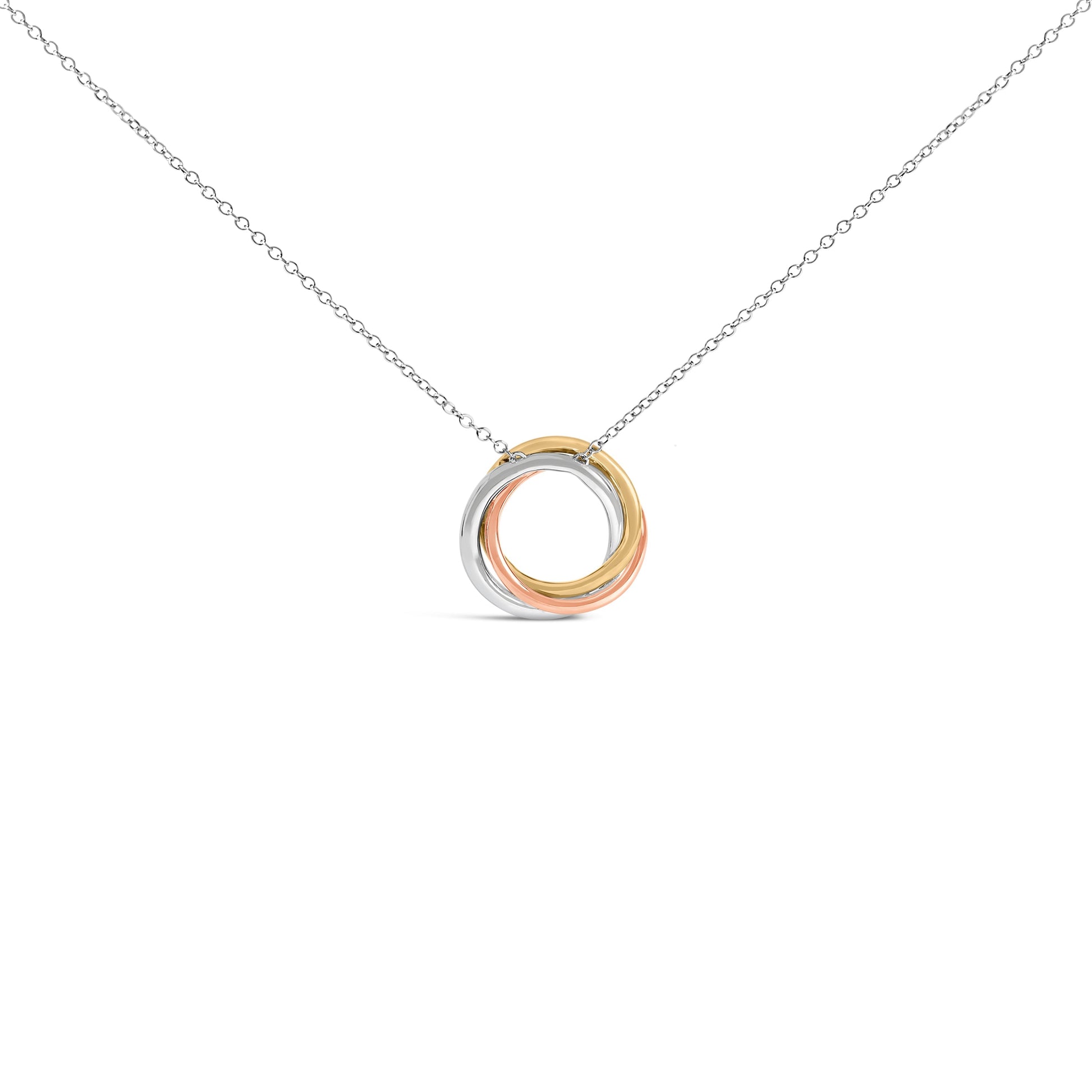 Tri Tone Sterling Silver 1/5 Cttw Diamond Interlocking Circle Pendant Necklace Bids.com